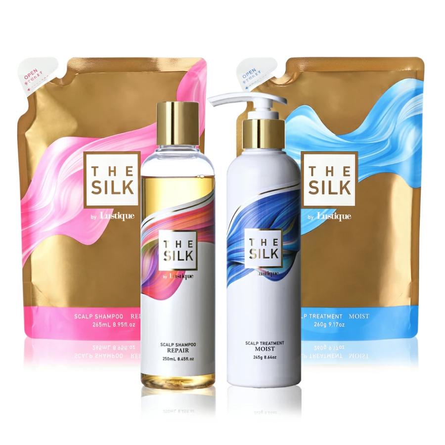 [2セット] THE SILK スカルプヘアケア ボトル＋5%増量/詰め替え 4点セット シャンプー 250ml/265ml &トリートメント 245g/260g